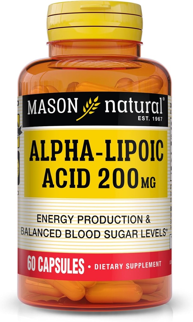 MASON NATURAL Alpha Lipoic Acid 200 mg, toetab energia tootmist, toidulisand, 60 kapslit