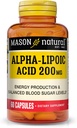 Ácido alfa alfa natural 200 mg, soporta produción de enerxía, suplemento dietético, 60 cápsulas