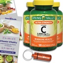 Choice Bundle Spring Valley Ultra Strength Vitamin C Capsules Dietary Supplement 2,000 mg 120 Ct 3 pk (360 Total) + Vitamin Guide & Pill Container (5 Items)!