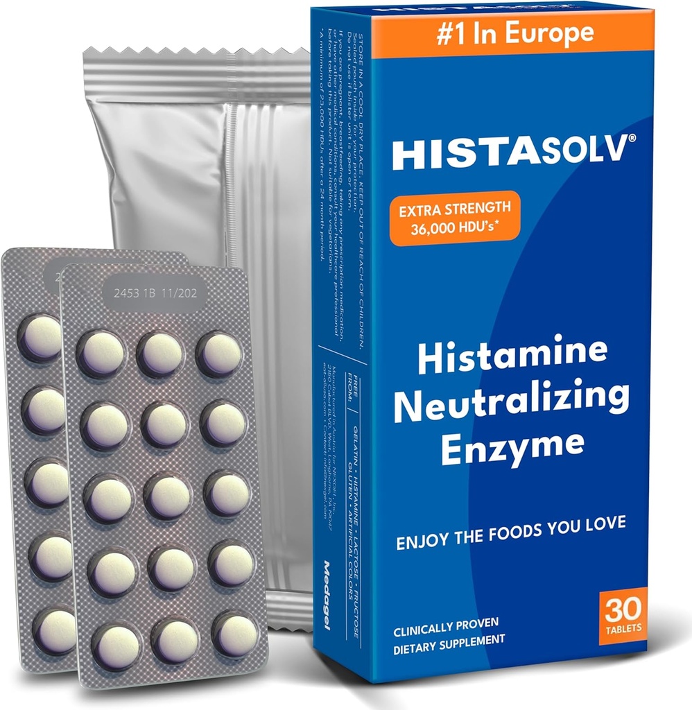 HISTAsolv Extra Strength DAO Enzyme Supplement för Histamine Food Intolerance - Lättar Digestive Discomfort - Patented Tech - Made in Austria - 30 Pack