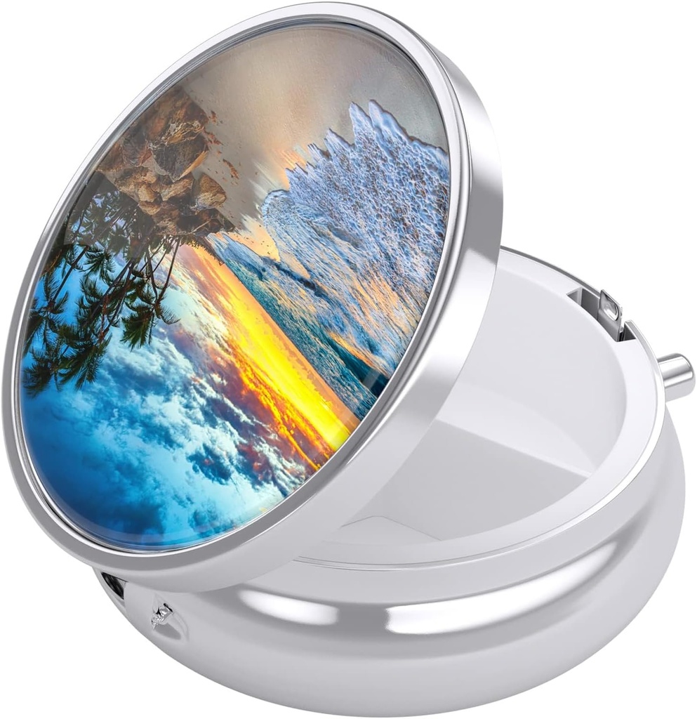 Nipichsha Pill Box, Small Pill Case for Purse & Pocket, Sweet Medicine מארגנת Travel Pillbox, Portable Pill Container Holder to Hold ויטמינים, תרופות, שמן דגים ותוספים, Sky and Sea