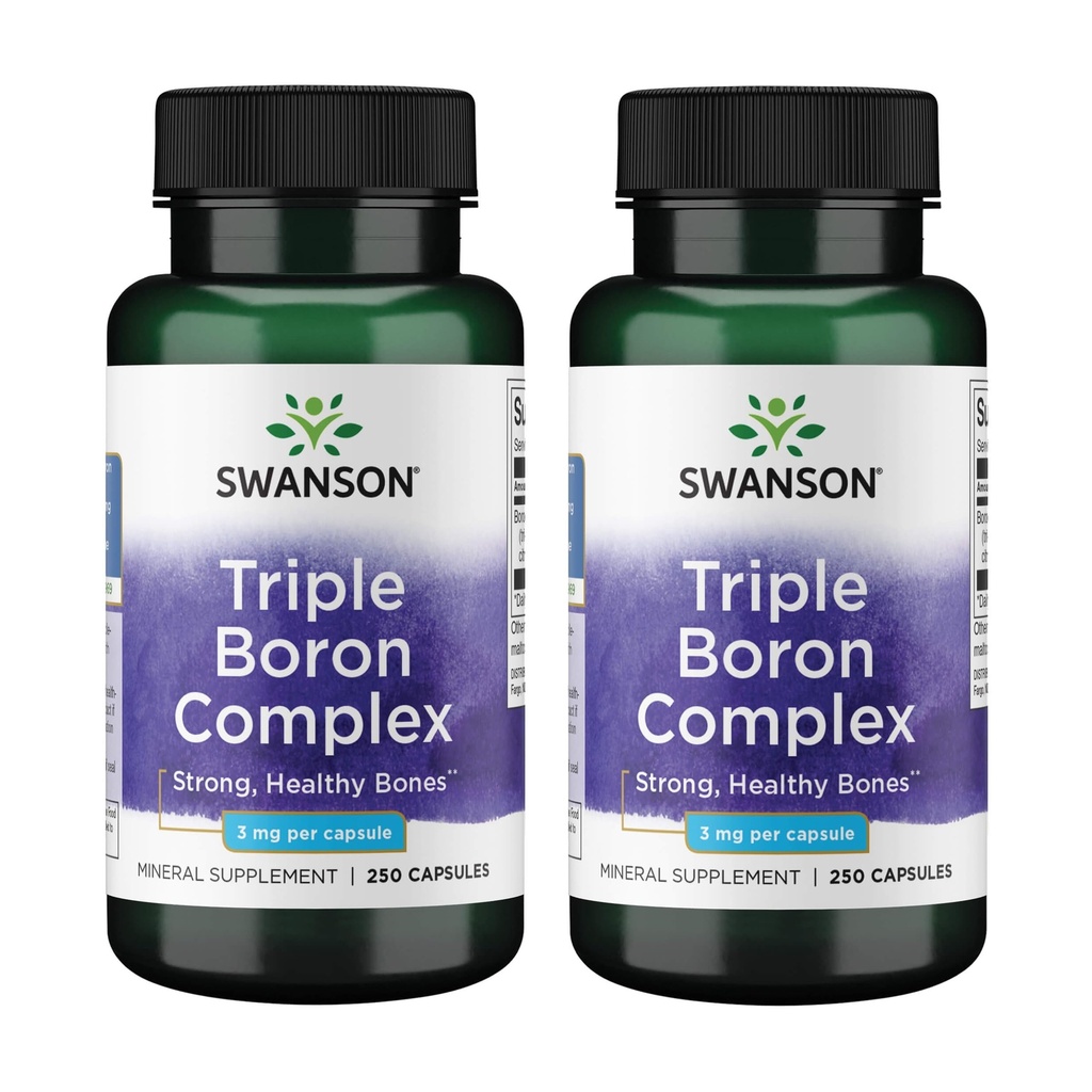 Swanson Triple Boron Complex Bone and Joint Health Mineral Supplement for Adults Over 50 Seeking Optimal Absorption - Citrate, Aspartate, Glycinate (250 Capsules, 2 Pack)