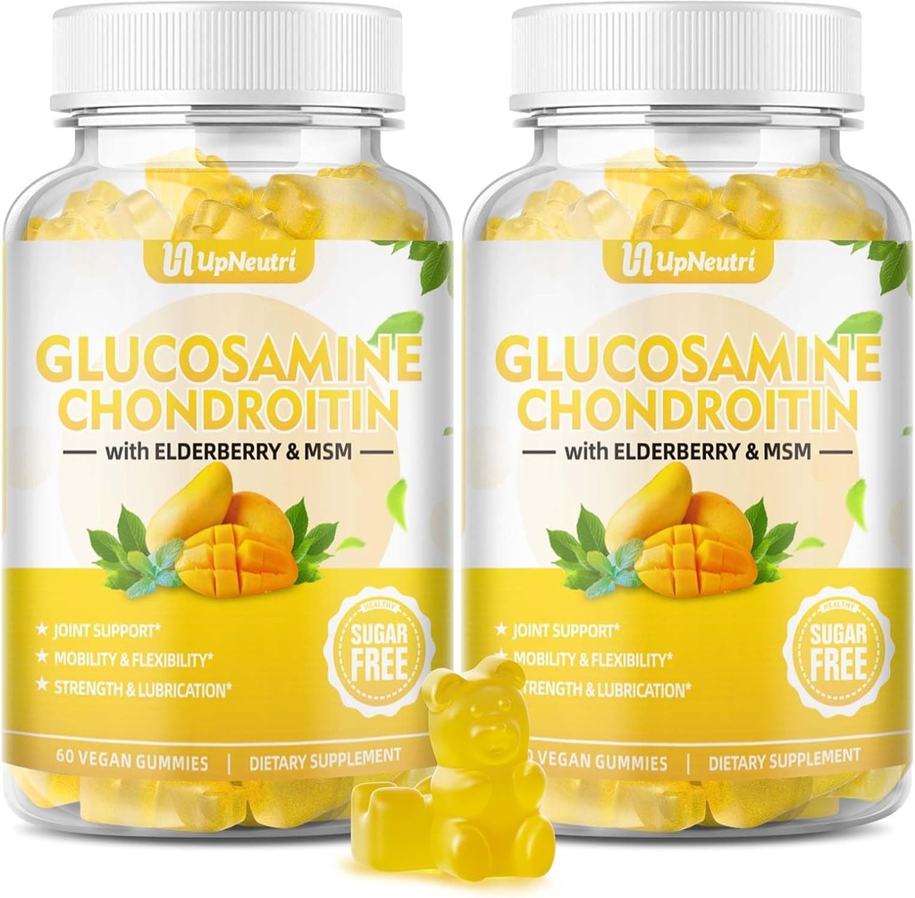 Sugar Gratis Glukosamin Chondroitin Gummies, Extra Styrka 1500mg Glukosamin med Chondroitin MSM & Elderberry & Turmeric, Joint Support Supplement för Män & Kvinnor Flytta Gratis Joint Health