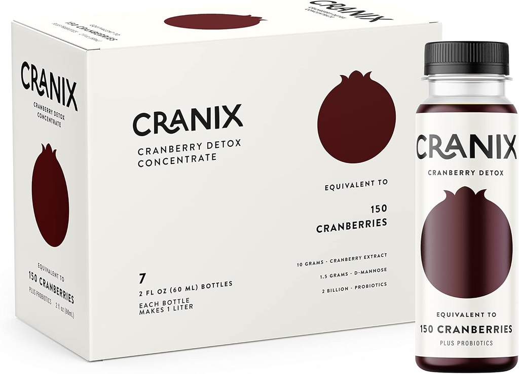 NGL Cranix - Natural Cranberry 2fl oz Detox Shots for Urnary Wellness - 7 Pack - Plus Apple Cider Ocet, Probiotyki, D- Mannose i Betaine