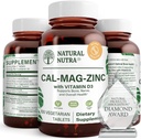 Natural Nutra Suplemento de zinc de magnesio de calcio con vitamina D3 para a forza ósea, axuda a mellorar a forza muscular, a saúde libre de glute e o azucre libre, o complexo mineral esencial 100 Conde (falta de 3)