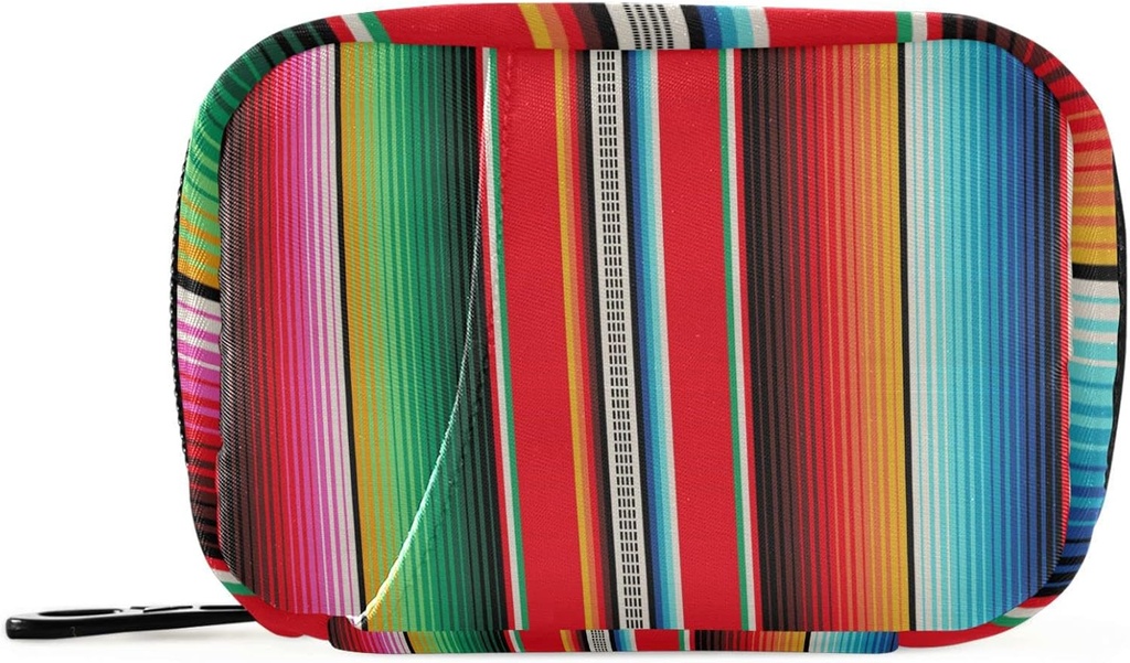 Pfrewn Pill Organizer Case Mexicano Colorido Listras Serape caixa de pílulas de viagem com Zipper 7 dias portátil pequeno semanal Vitamina Medicina Supplement Holder Bolsa para Mulheres Homens