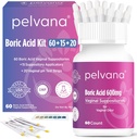 Pelvana Boric Acid Suppositories for Women 60 + 15 Applicators + 20 pH Test Strips = 95 Piece Kit Vaginal Odorrentzat - Hirugarrenen Laborategia probatu eta Made in USA
