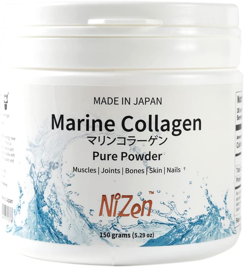 Nizen Marine Colágeno Pó Puro, Peptídeos Hidrolisados Suplemento de Aminoácidos Fácil de Digerir. Sem sabor. Não-Clumping. Feito no Japão. 5.29 oz