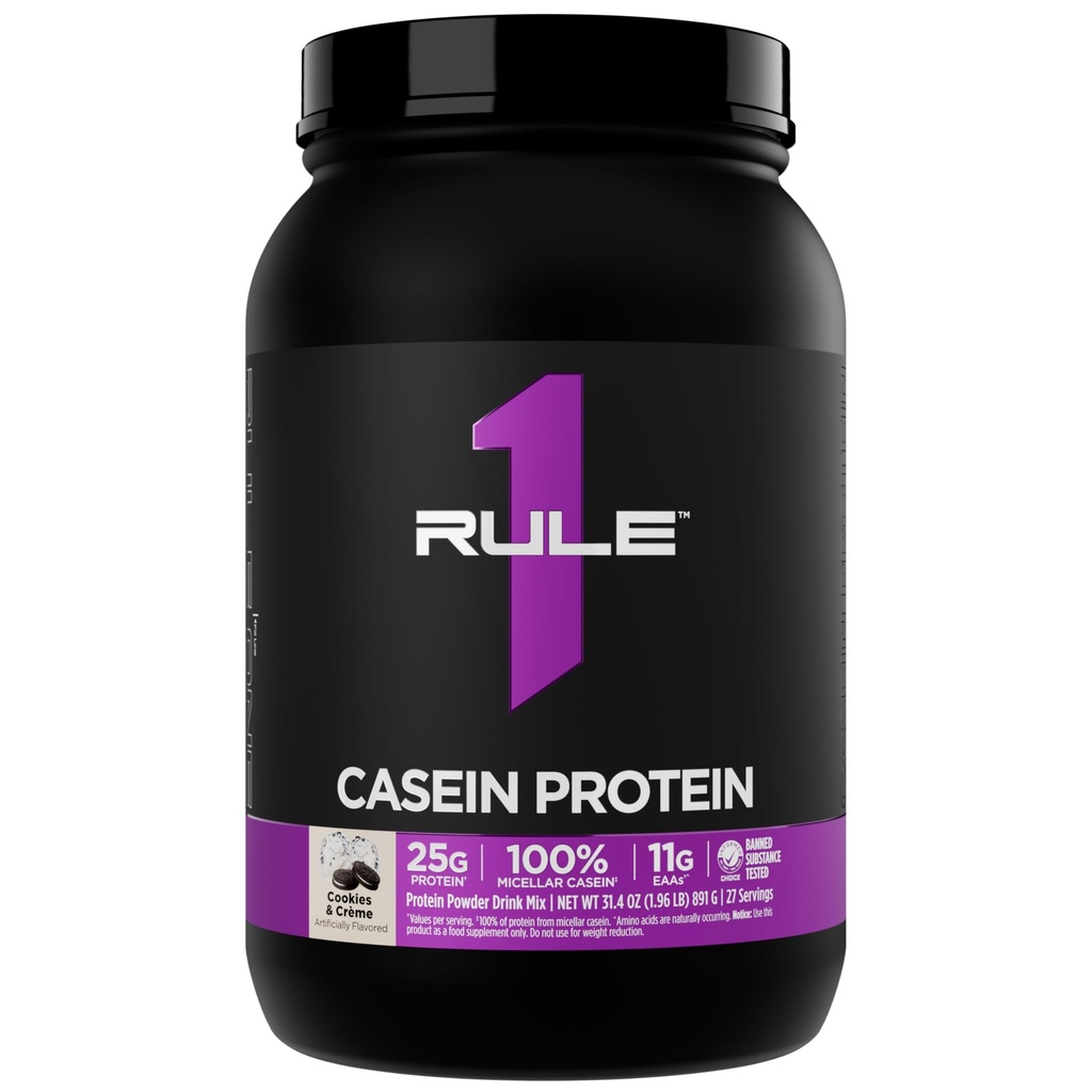 Rule 1 Proteins Casein Protein, Cookies & Crème, 27 Servings | 25g Protein and 11g EAAs Per Serving from Slow-Release Micellar Casein for Overnight Recovery and Sustained Delivery