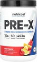 Nutricost Pre-X Xtreme Pre-Workout Complex Powder, Fruit Punch, 30 Tarjoilut, kasvissyöjä, ei-GMO ja gluteeniton