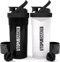 Utopia Home Shacker Amppolles 2 Commbre de plàstic 24 Ounce Protein o Compel de Cocktail Shader per a Pre- Postworkout amb l' emmagatzematge de la caixa de seguretat & Protein (tots els negres i Clear/Black)