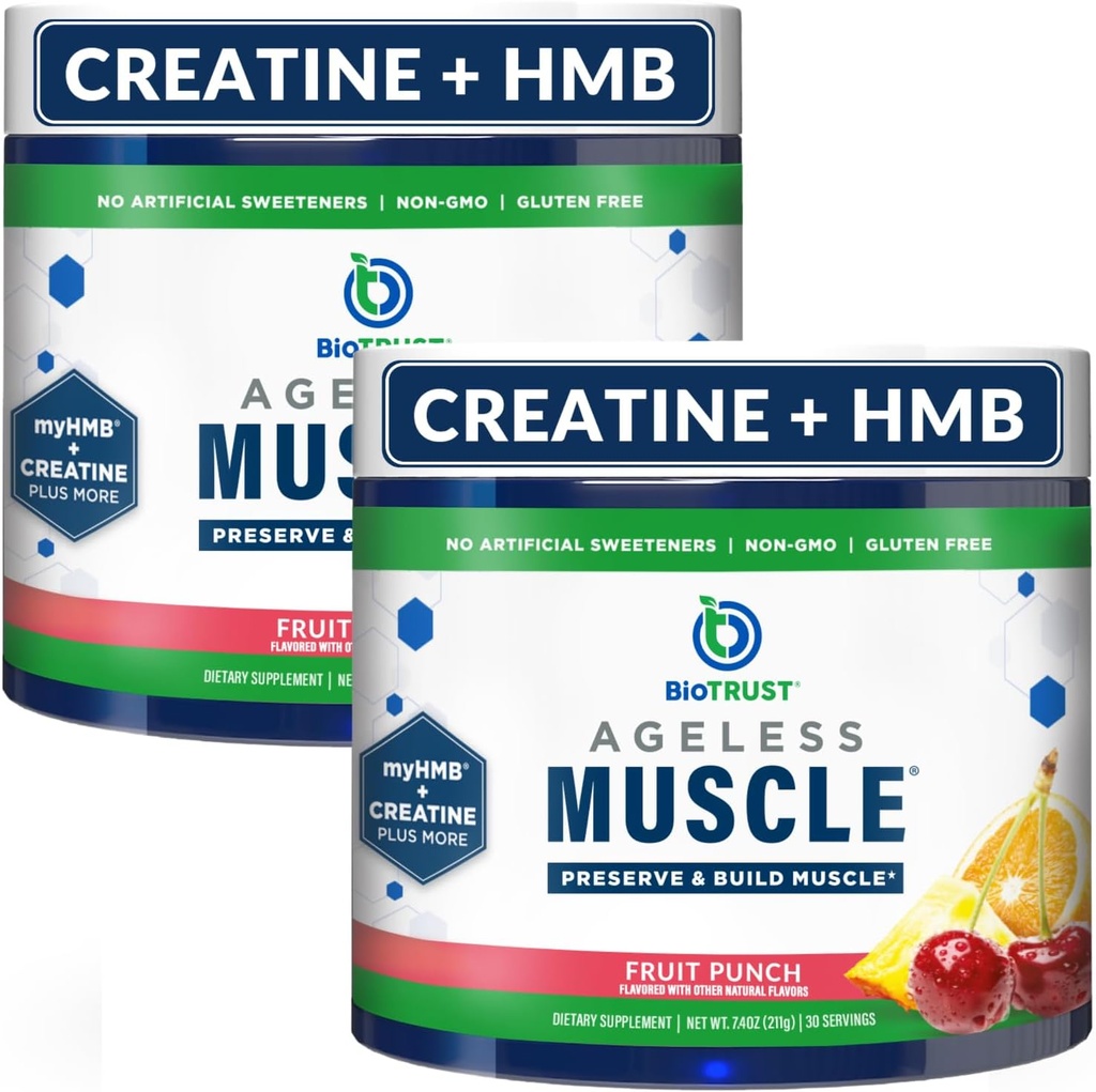 生物信任无龄肌肉构建器 - Creatine HMB 粉末加维生素D3 & Betaine - 构建和保存自然下降的肌肉质量和强度 - 水果冲刺,60种服务