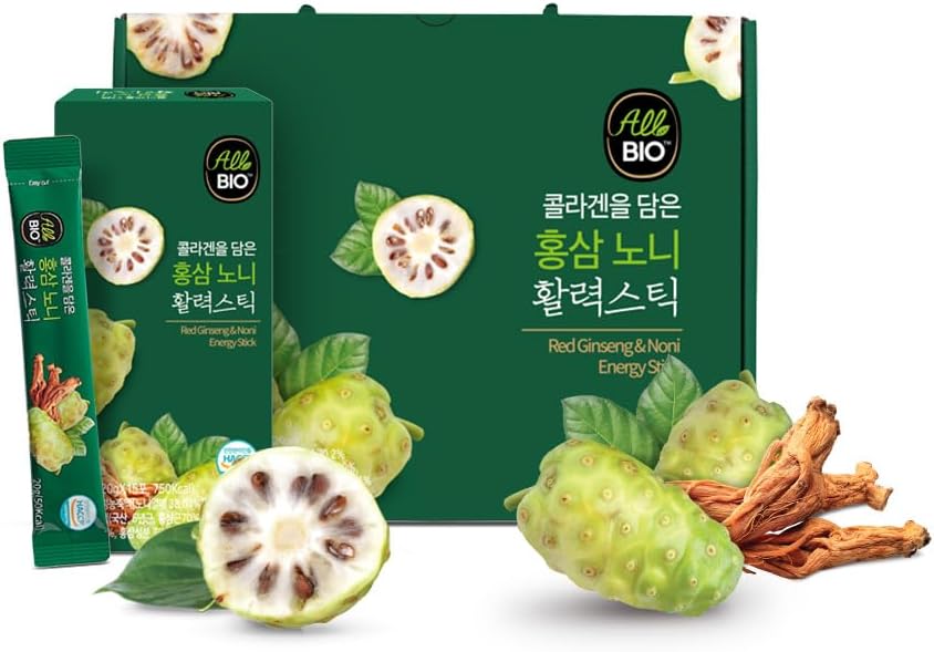 Java NONI Juice Extract Colágeno Stick com Ginseng vermelho - 0,7 oz x 45 Stick - 100% orgânico fermentado Noni com Resveratrol - Antioxidante diária Superalimento para Imune Support & Wellness por ALLBIO