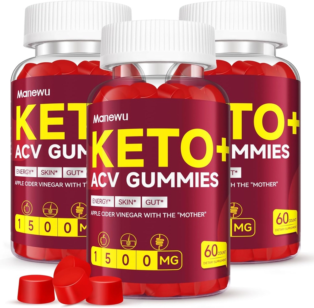 Keto ACV Gummies - 1500mg Apple Cider Vigar with Mother - Веган, Non-GMO, Organic Apple Cider Gummies for Women Men, Detox & Cleanse, 3 Pack