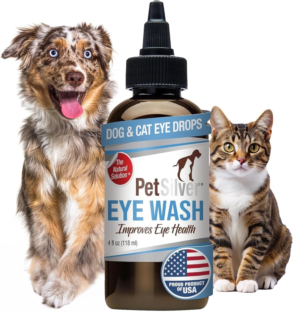 PTSilver Eyes plooks for Dogs and Cats - Dog Eye Sward - การบรรเทาอาการหวาดเสียวและอาการหวาดผวา - การล้างตาสัตว์เลี้ยงและเนื้อสัตว์ - สูตรเงินที่ทําใน US - 4 flooz