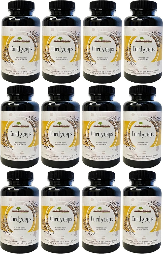 Лекарственные средства Aloha Pure Cordyceps, Сертифицированная добавка органического гриба, поддерживает иммунитет и энергию, пакет из 12, 90 капсул каждая