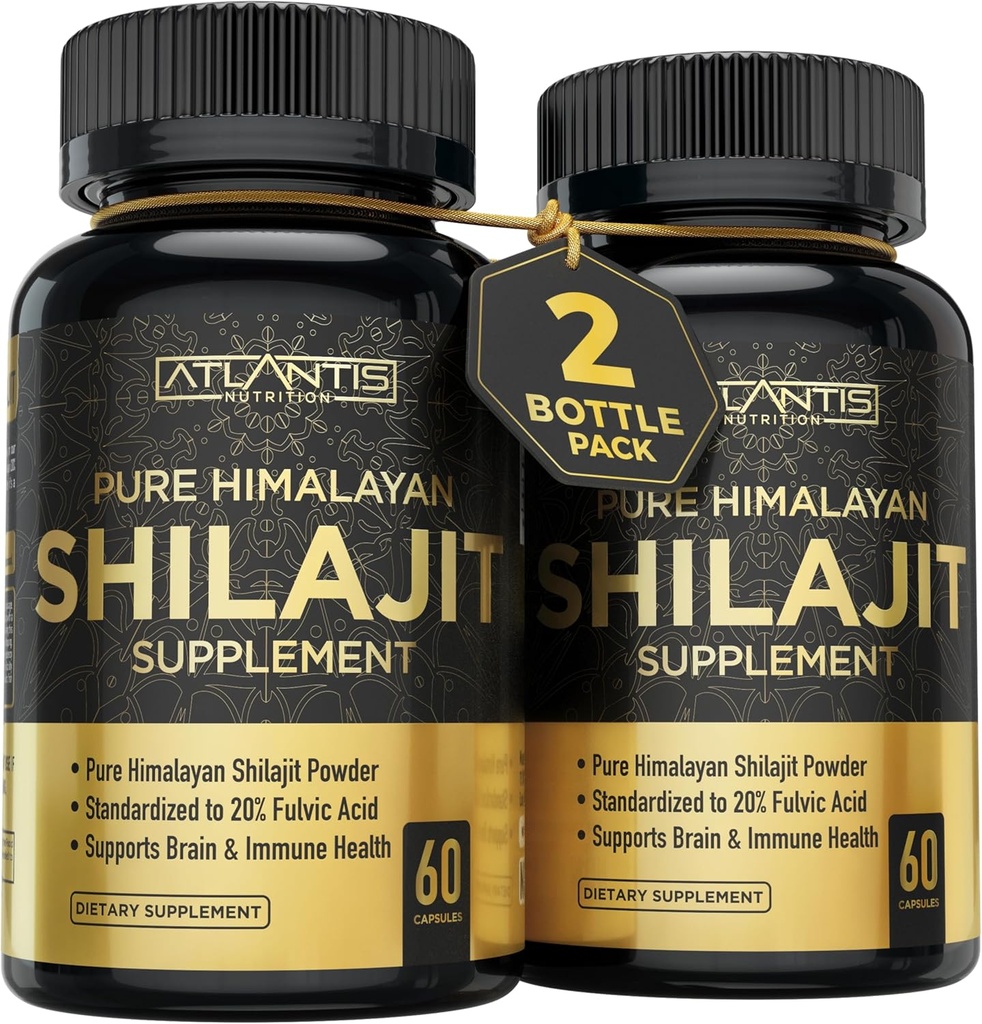Atlantis Nutrition Himalayan Shilajit 캡슐은 20 % Fulvic 산으로 공식화되었습니다. | 1000MG Per 서빙 - 10 : 1 추출물 | 미국 Made | Himalayan Shilajit Supplement for Men & Women | 120 캡슐