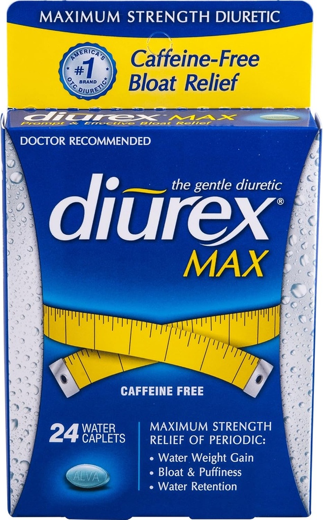 Diurex Max cápsulas de auga sen cafeína - 24 cápsulas, paquete de 2