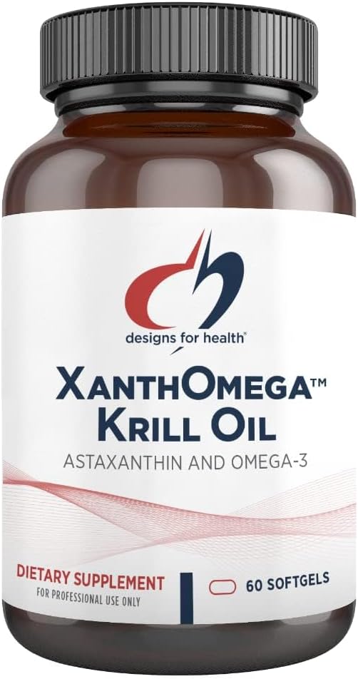 건강 XanthOmega를 위한 디자인 - 12mg Astaxanthin를 가진 Krill 기름 - 산화제, Phospholipids + EPA/DHA Omega 3 - 심장 혈관, 피부 + 눈 건강 보충교재 (120 Softgels)
