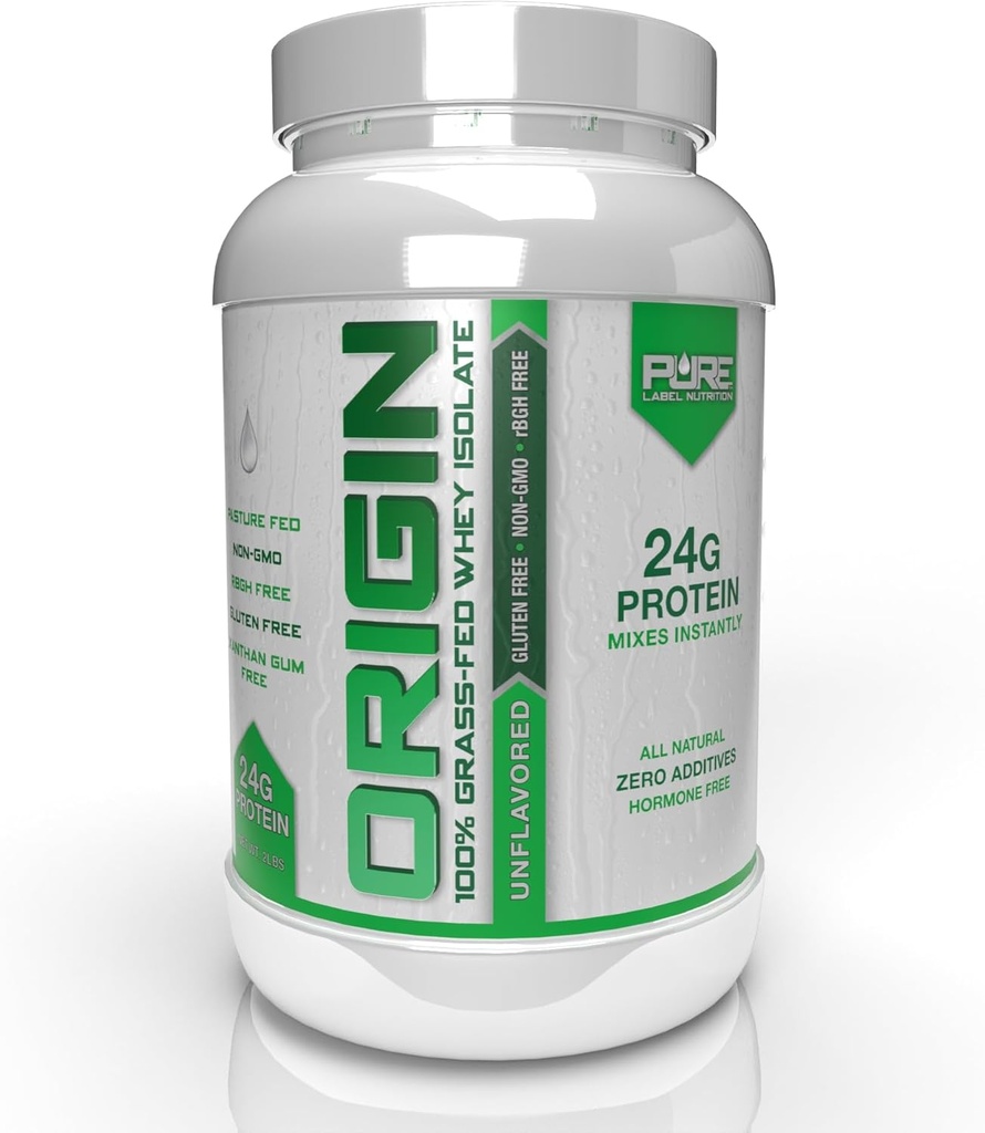 순수한 라벨 영양 100 % 잔디 볶음, Unflavored Whey Isolate Protein Powder (24g) 사전 및 포스트 운동 회복 및 근육 건물, 낮은 지방 및 낮은 탄수화물 - 2lbs