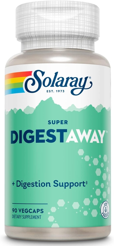 SOLARAY Super Digestaway Enzymes Digestive - Pancreatin, Papain, Ginger, Pepsin, Betaine HCl, Aloe Vera, și More - Digestion & Nutrient Absorbtion Support - Lab Verified - 90 VegCaps