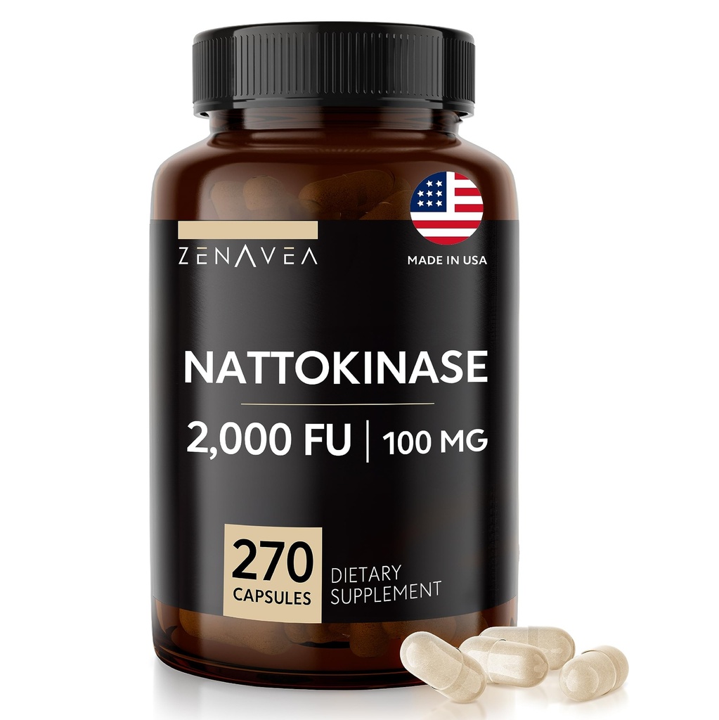 Nattokinase Supplement - 2000 FU of Enzyme - 270 Capsules of Nattokinase 100mg - Gluten Free, Non-GMO, Vegan