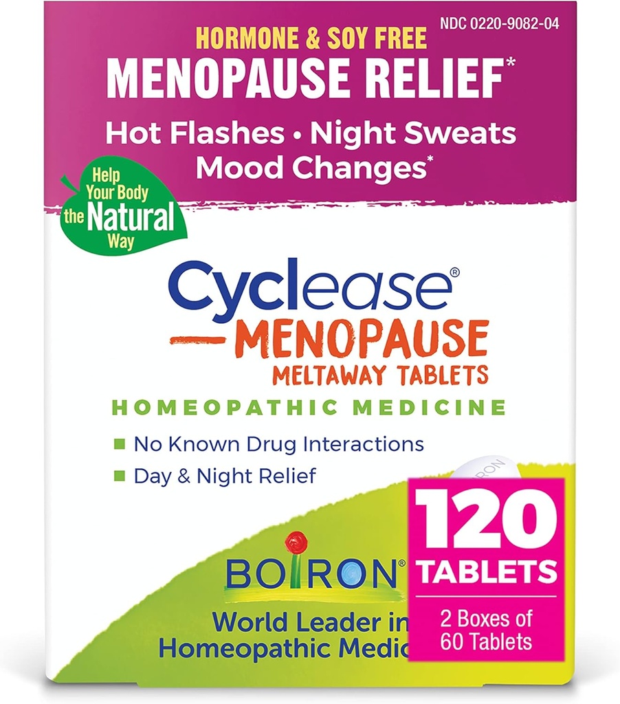Boiron Cyclolase Menopauza pentru ajutor de la Flashes fierbinte, schimbări de dispoziţie, transpiraţii nocturne şi iritabilitate - 120 Conte (2 Pachet de 60)