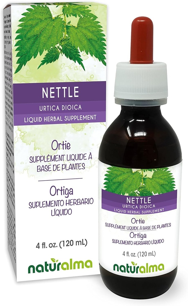 Naturalma Nettle (Urtica dioica) 잎과 뿌리 알코올 - 무료 Tincture - 드롭 4 fl oz 액체 추출물 - 초본 보충 - Vegan