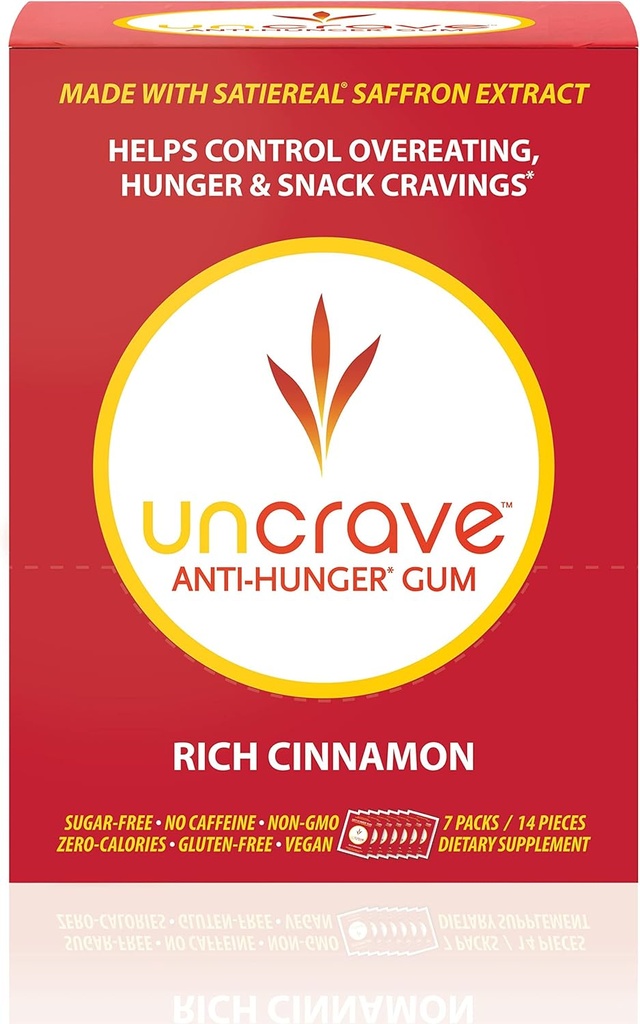 UNCRAVE Gum - Infundiran s 100% Pure Saffron Extract – Control Cravings - Izboljšajte Mood - Vision Health - Bogat cimet (14 kosov)