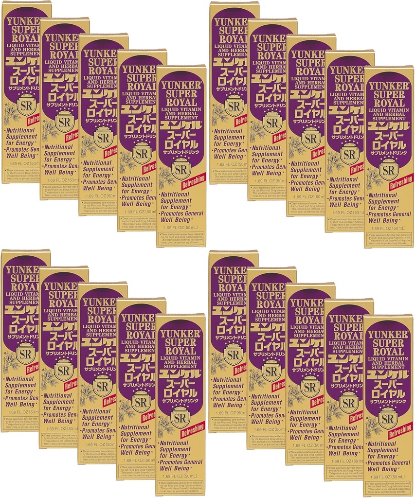 Super Royal, Liquid Vitamin & Herbal Supplement, nergy Herbal Supplements, Herbal Energy Boost, Reduces Physical Fatigue and Tiredness, 1.69 Fl oz, Made in Japan (Pack of 20)
