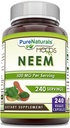 Pure Naturals Neem (Made with Natural Neem Leaf) | 500 Mg pro Servierung 240 Veggie Kapseln Ergänzung | Non-GMO | Gluten Free | Made in USA | Ideal für Vegetarier