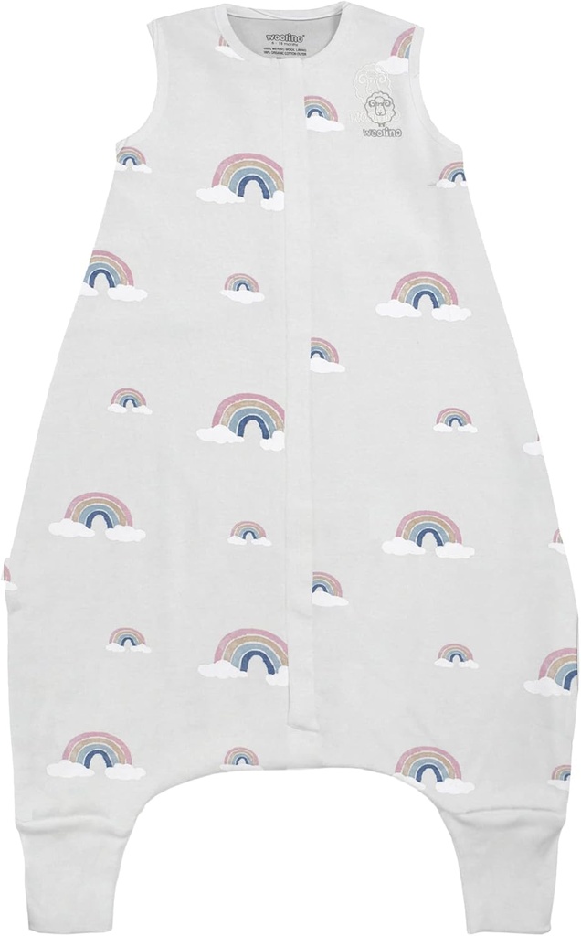 Woolino 4 Season Baby Sleep Bag com pés, Merino Wool e algodão orgânico Walker Sleep Sack, Toddler Sleeping Bag, 18-36m, Rainbow