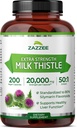 Zazzee Milk Organik Thistle 50: 1 Ekstrak, 20.000 mg Kekuatan, 200 Vegan Kapsul, 80% Silymarin Flavonoid, lebih dari 6 Bulan Supply, Standardisasi dan berkonsentrasi 50X Ekstrak, All- Natural dan Non-GMO