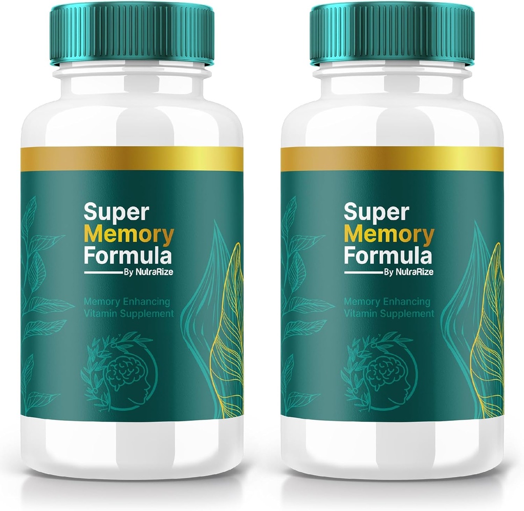 NutraRize (2 Pack) Super Memory Formula - Günlük Destek Kapsülleri Focus, Alertness ve Günlük Sharpness için bir Dengeli Bir Maske ile | Just 2 Easy-to-Take Pills a Day (120 Capsules)