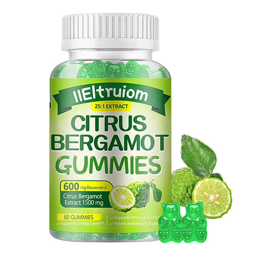 Citrus Bergamot 1500mg, Citrus Bergamot Gummies for Healthy Cholesterol, Bergamot Supplements 25:1 Extract from Italy Bergamot, Resveratrol & Niacin - Natural Vegan 60 Gummies