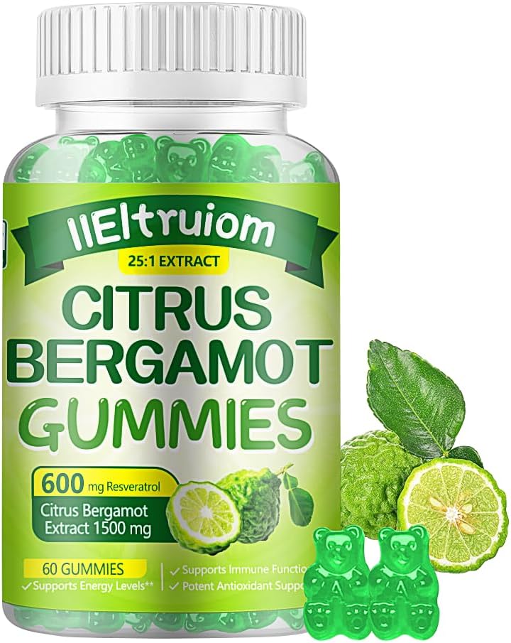 Citrus Bergamot 1500mg, Citrus Bergamot Gummies for Healthy Cholesterol, Bergamot Supplements 25:1 Extract from Italy Bergamot, Resveratrol & Niacin - Natural Vegan 60 Gummies