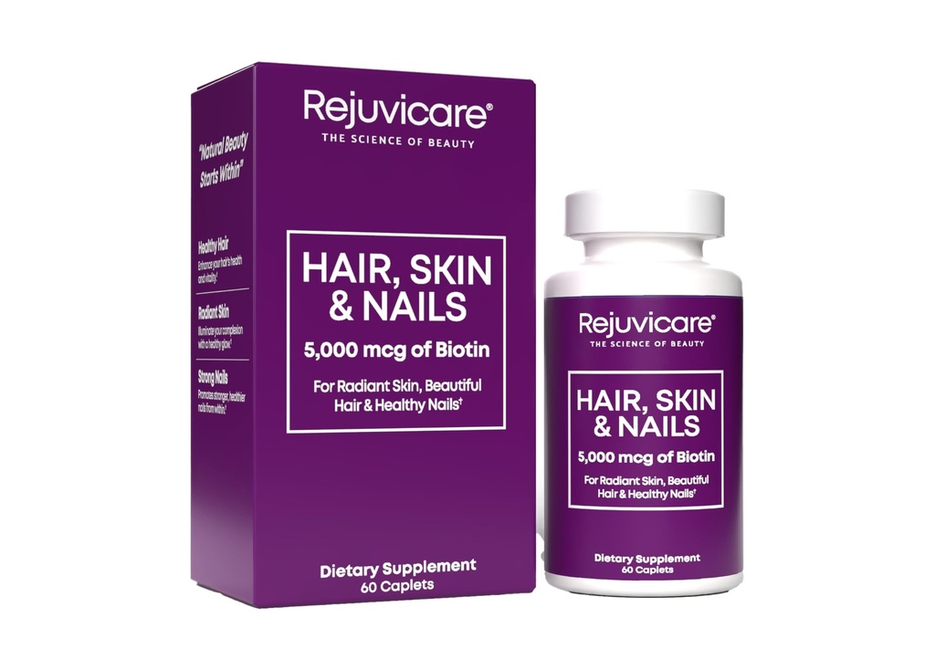Hair Skin and Nails, Hair Growth Support, Healthy Skin & Nails, Biotin, Vitamins B1, B2, B3, B6 & B7 + B1, Supports Healthy Hair, Radiant Skin and Strong Nails, Vegan, 60 Caplets