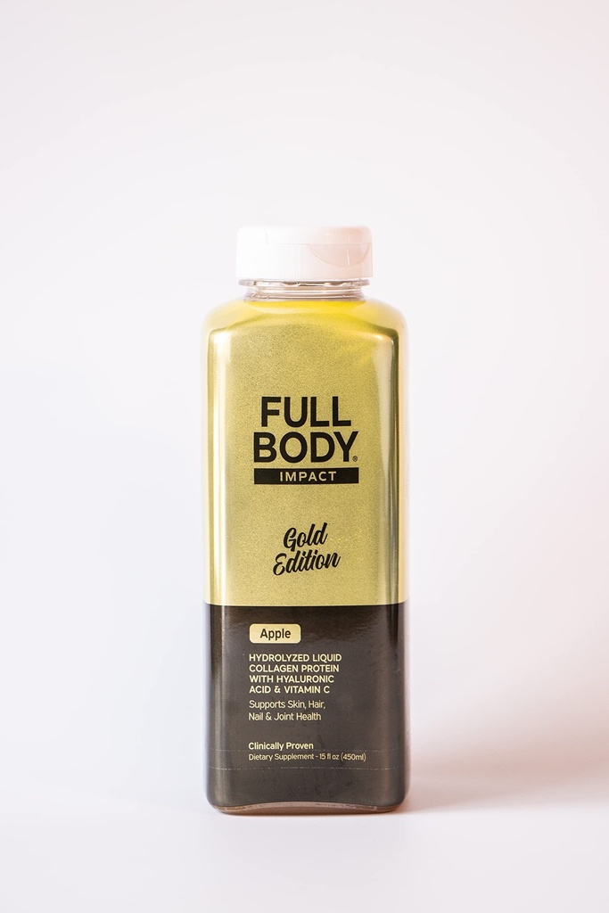 Liquid Collagen Protein w/Hyaluronic Acid & Vitamin C - Gold Edition (Apple), 16,000mg (16g) Hydrolyzed Collagen Peptides for Healthy Hair, Skin, Nails & Joints - 15oz Bottle