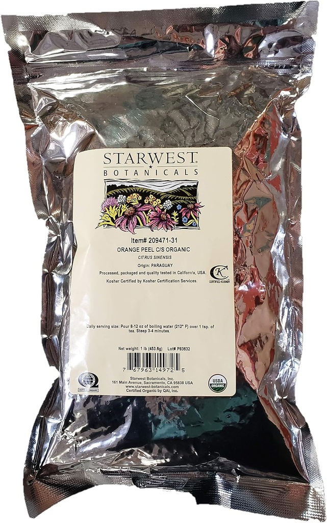 Orange Peel Powder Organik - Citrus sinensis, 1 lb, (Botanicals Starwest)