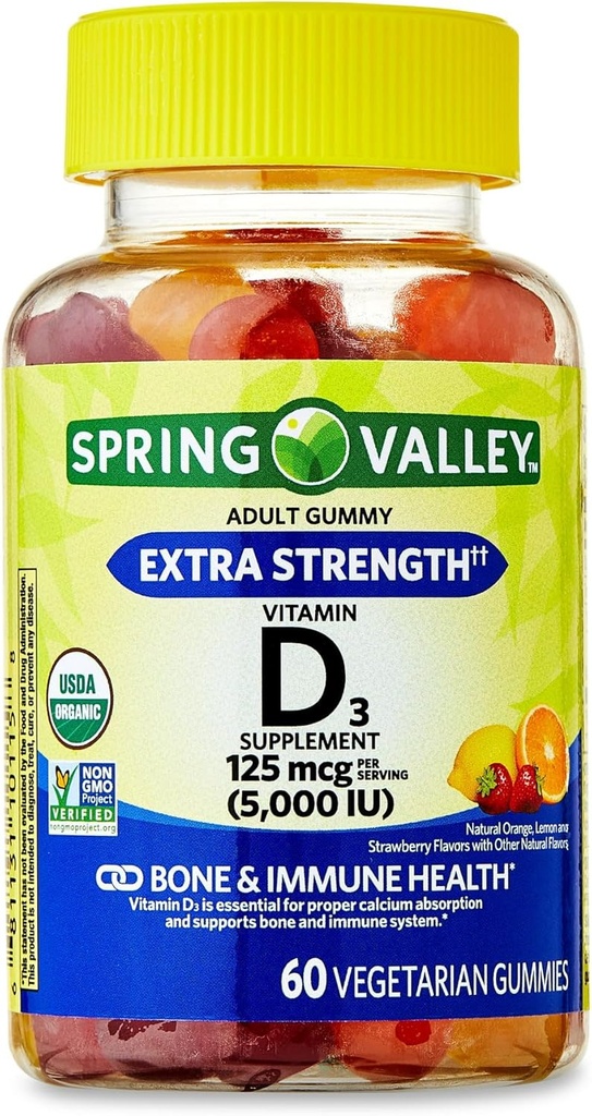 IKJ Extra Strength Vitamin D3 Bone & Immune Health Dietary Supplement Vegetarian Gummies, 125 mcg (5,000 IU), 60 Conde
