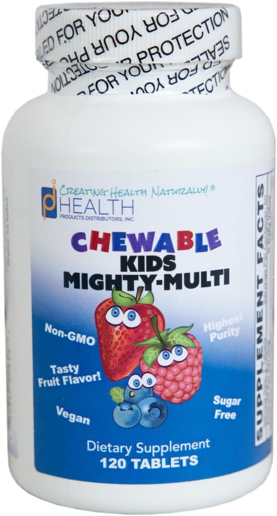 KIDS MIGHTY-MULTI (120 Tablet) - Disajikan Multivitamin - Pemotongan GMO yang tidak terbuat- Tanpa Ingredisasi Gula atau Buatan - Dipermanis dengan Xylitol & leaf Extract - Dapat diterima untuk orang dewasa