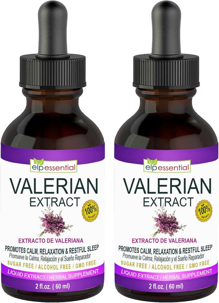 ELP ESSENTIAL Valerian Root Extract Drops | 2 fl oz | Sugar Free, Alkoholfrei, GVO Glutenfreie Flüssigkeit 2 Pack