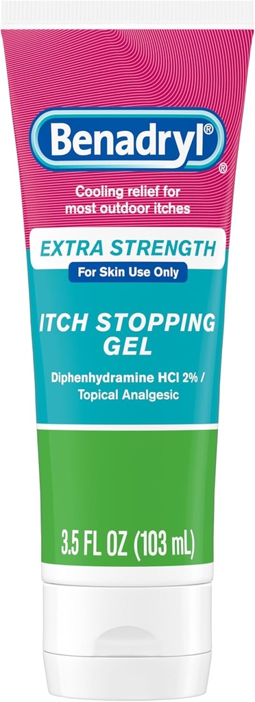 Benadryl Extra Strength Anti Itch Relief Gel, 2% Diphenhydramine HCl, Relief från Insect Bites, Sunburn & More, Great for Camping Essentials, 3,5 fl oz