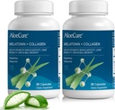 AloeCure Melatonine naturelle + collagène avec Aloe Vera biologique - Supplément d'aide au sommeil naturel pour les nuits reposées - Collagène complexe pour la force articulaire, l'élasticité cutanée, la croissance des cheveux et des ongles, 30 capsules