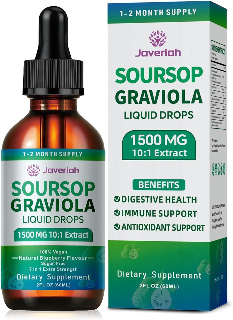 2 Pack Soursop Graviola Leaf Extract Liquid Drops Addition with Irish Sea Moss & Turmeric for Cellulal support, Immune System Boost, Liquid Health, Soursop Biters Liquid 60- Day Supply 4 FL OZ