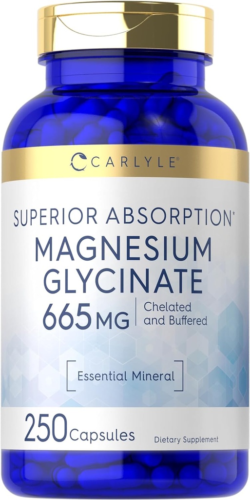 Carlyle Magneesium Glycinate | 665 mg | 250 kapslit | Mitte-GMO ja Gluteenivaba valem | Essential Buffered Mineral Supplement