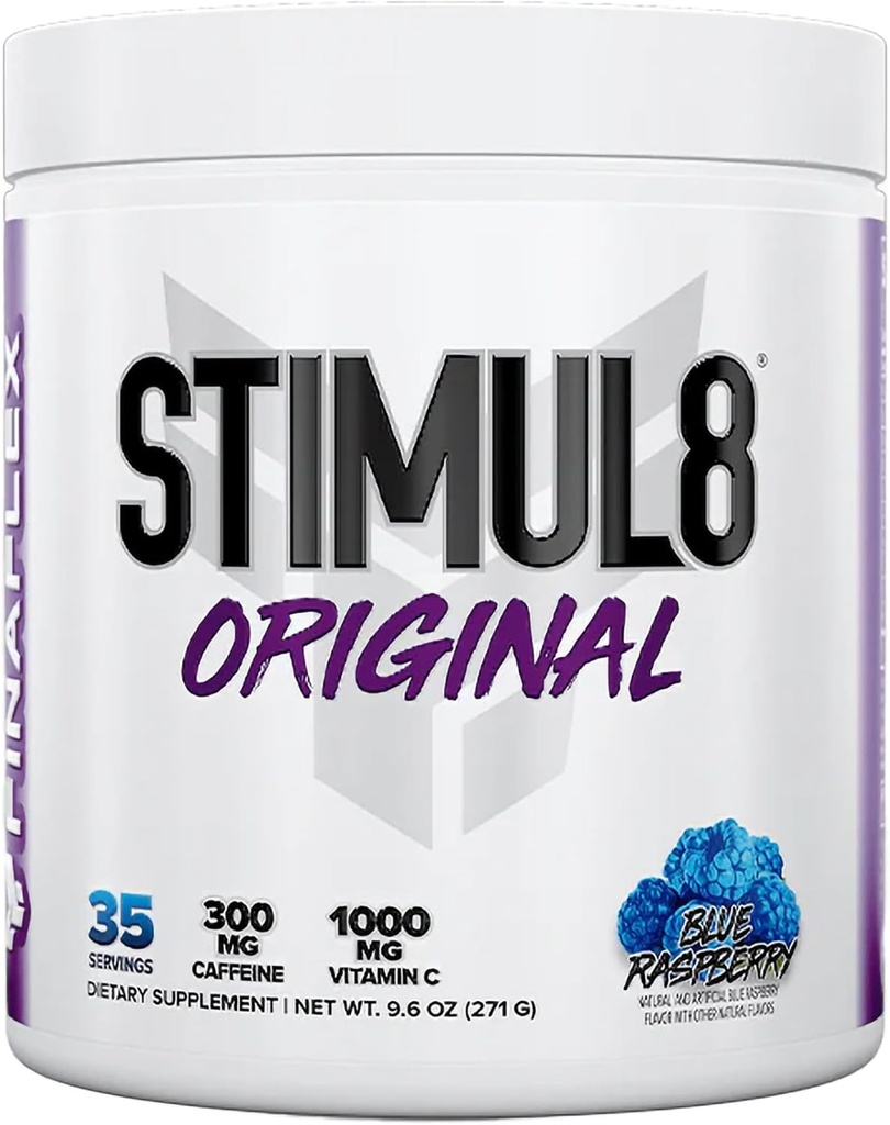 FINAFLEX STIMUL8 Original Pre-Workout, Blau Himbeer - Energie, Stärke & Endurance für Herren & Frauen - mit Koffein, Beta-Alanin & Vitamin C - 35 Servietten