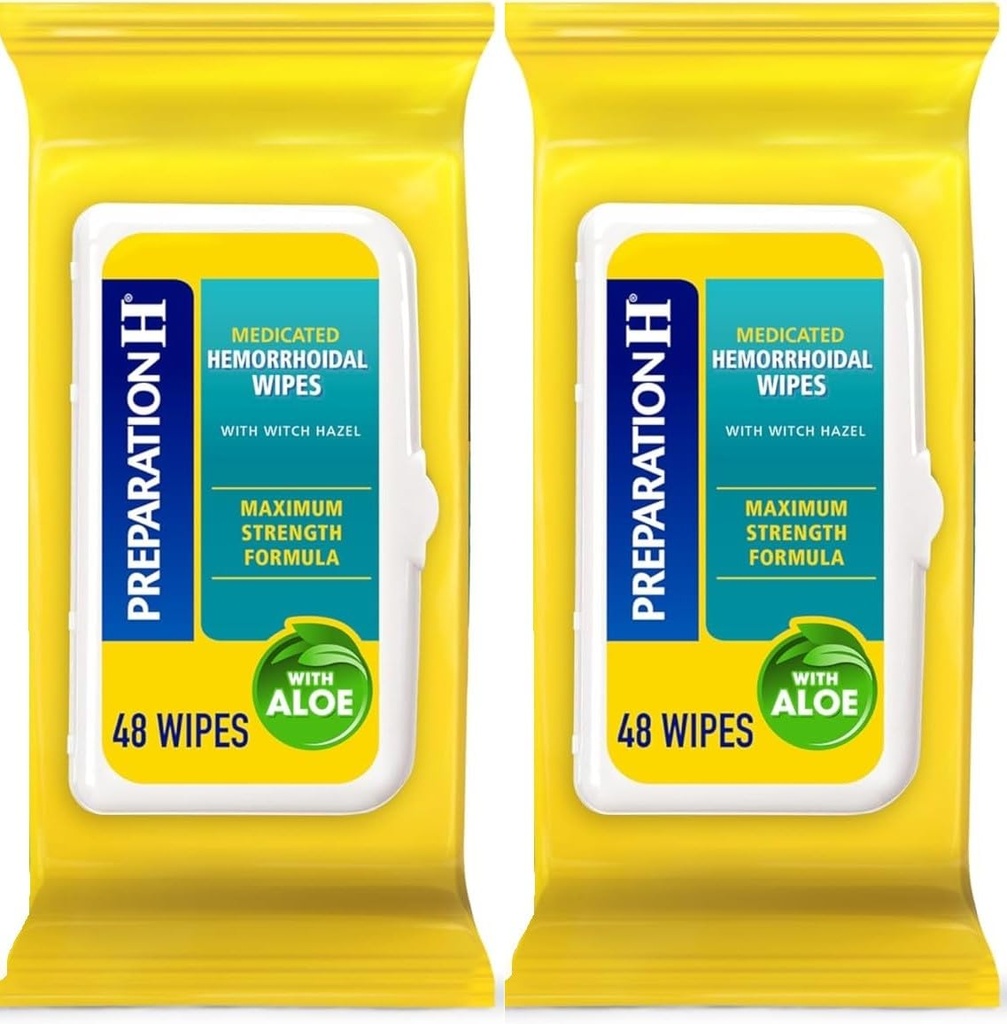 Preparación H Hemorrhoid Flushable Wipes with Witch Hazel for Skin Irritation Relief - 48 Cuenta (Pack of 2)
