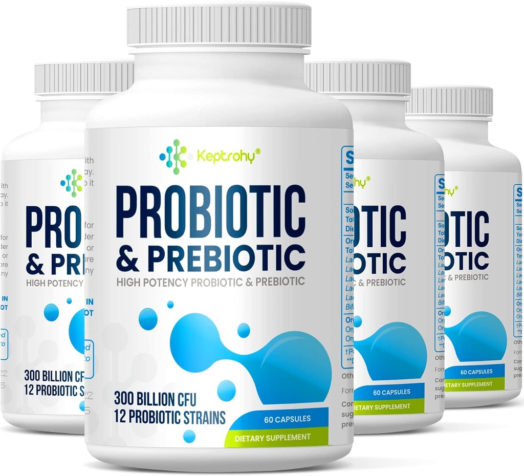Probióticos para mulheres e homens, 300 bilhões de UFC Probióticos de 12 Strains Probiótico, Biobióticos Orgânicos Mistura, Probiótico Suplemento para Gut Imune & Digestive Health, prateleira estável, 240 Cápsulas