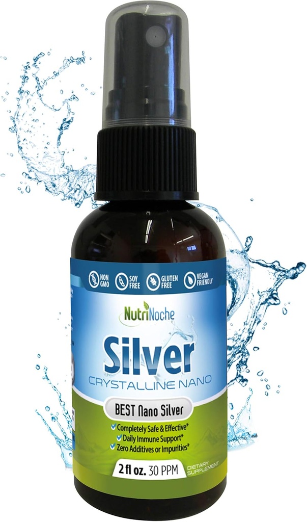 Nutrinoche Ultra Pure Colloidal Silver Spray - Doskonałe codzienne wsparcie immunologiczne - Organiczne 99,99% Nano Cząsteczki - Ultra Pure Silver Hydrosol - 2 Ounces - 30 ppm
